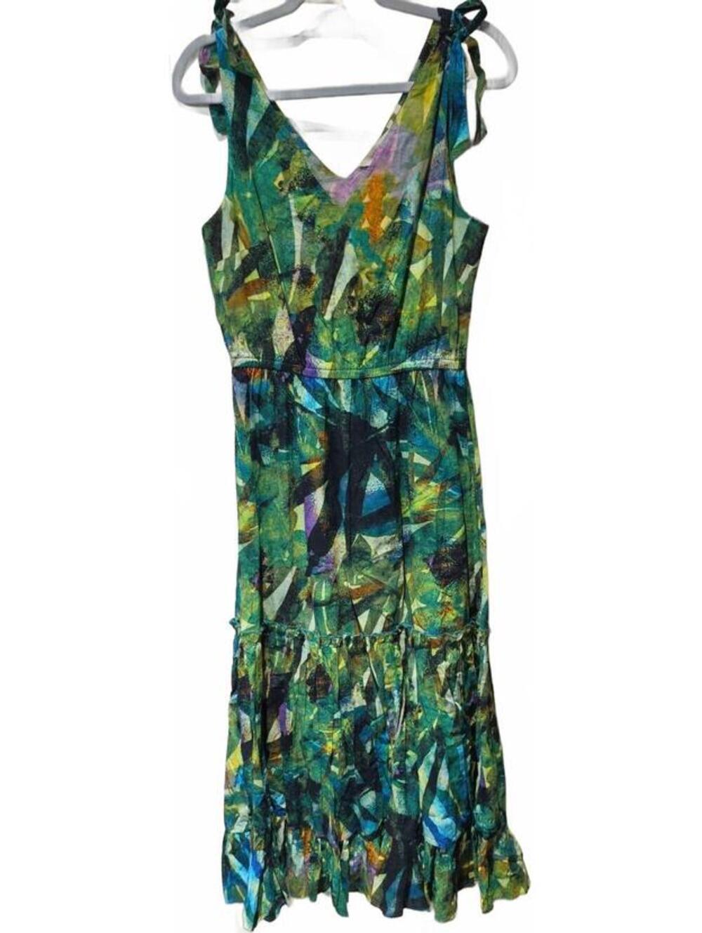 Soft Surroundings Botanica green tropical layered maxi dress small